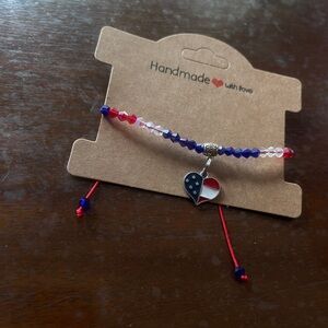 Handmade Heart Charm Bracelet - Red, White, Blue